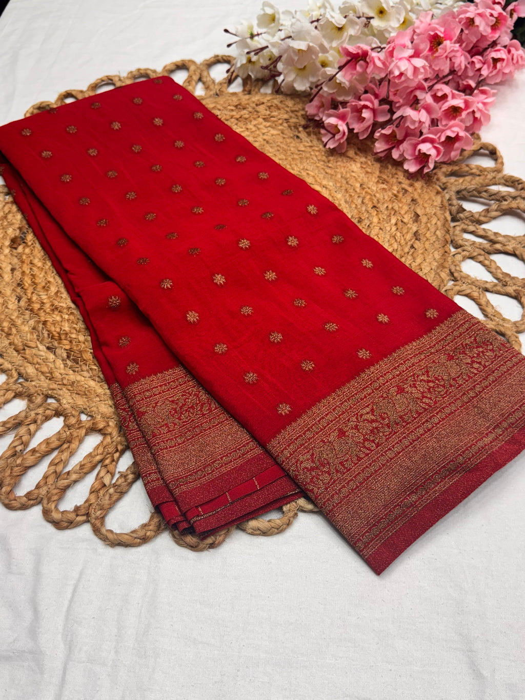 Georgette Self Elephant Border