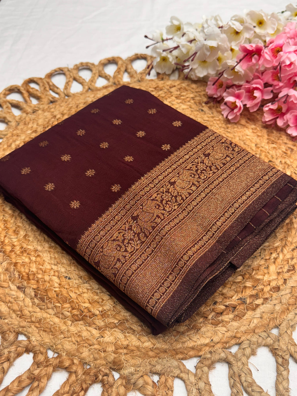 Georgette Self Elephant Border