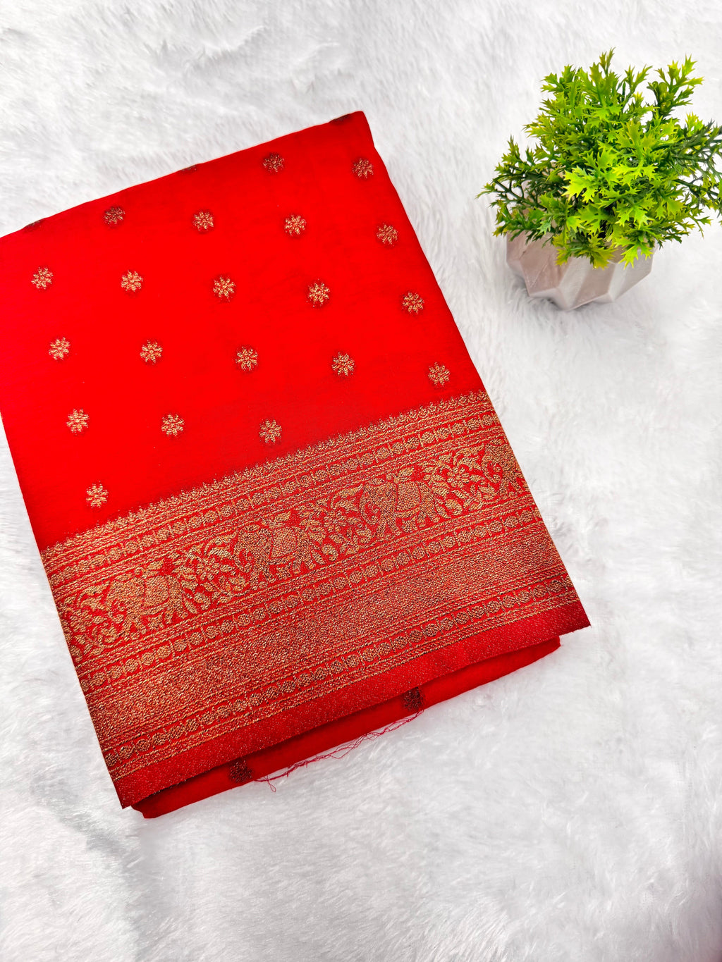 Georgette Self Elephant Border