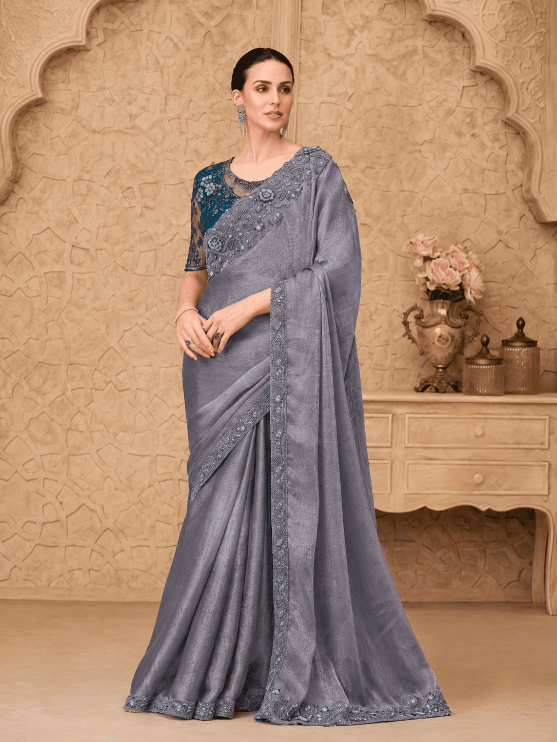 Designer Party Wear Sarees - Silver Screen