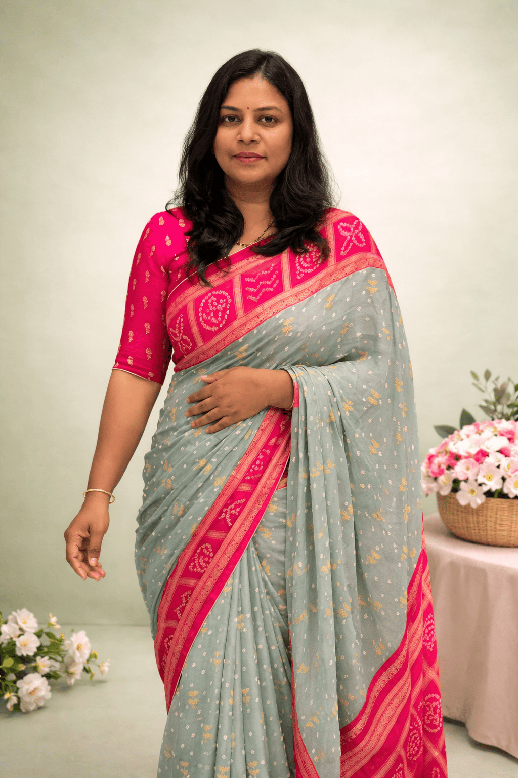 Premium Chiffon Fancy Saree with Bandini Blouse & Pallu