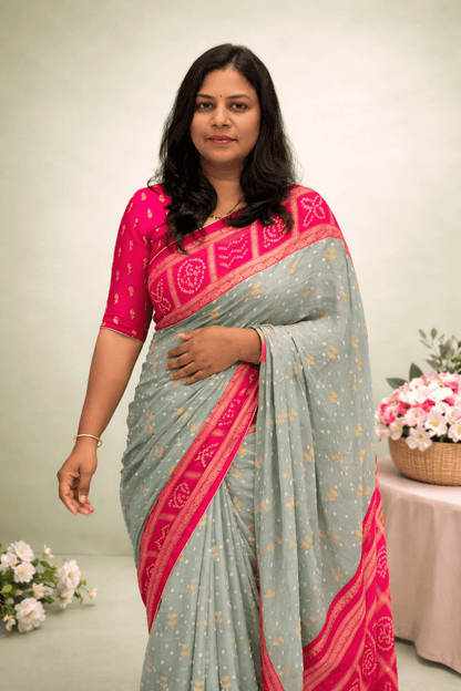 Premium Chiffon Fancy Saree with Bandini Blouse & Pallu