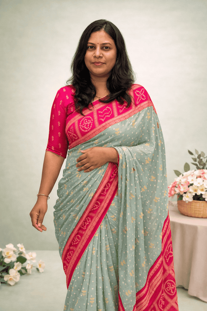 Premium Chiffon Fancy Saree with Bandini Blouse & Pallu