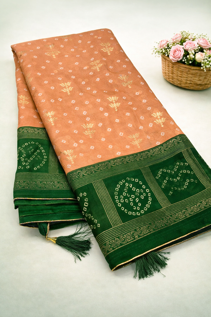 Premium Chiffon Fancy Saree with Bandini Blouse & Pallu