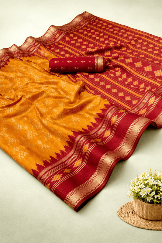 Soft Mul Cotton with Plain Body & Patola Printed Pallu Border & Zari border
