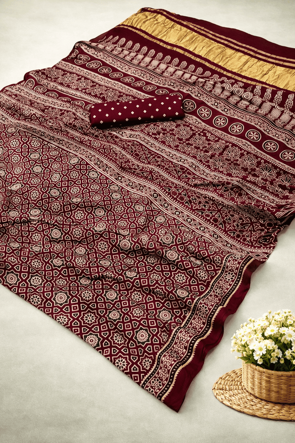 Premium Modal Ajrakh with pagadi patta and handblock print