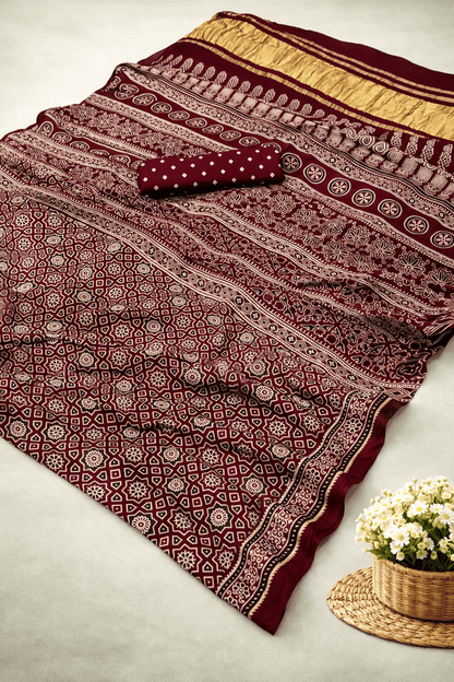 Premium Modal Ajrakh with pagadi patta and handblock print