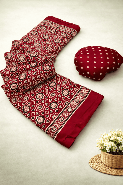 Premium Modal Ajrakh with pagadi patta and handblock print