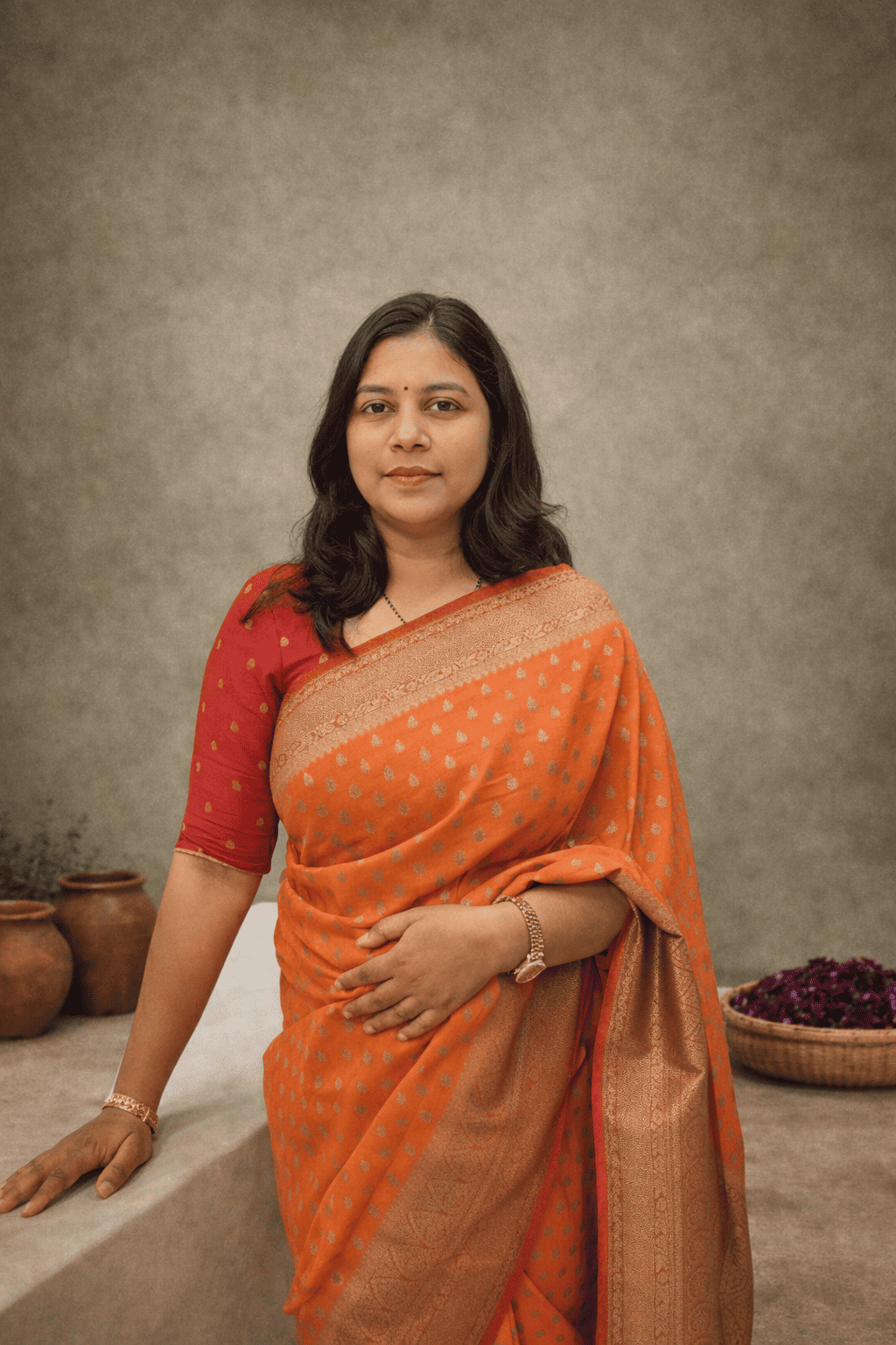 Khaddi Georgette New Design Orange with Pink Border