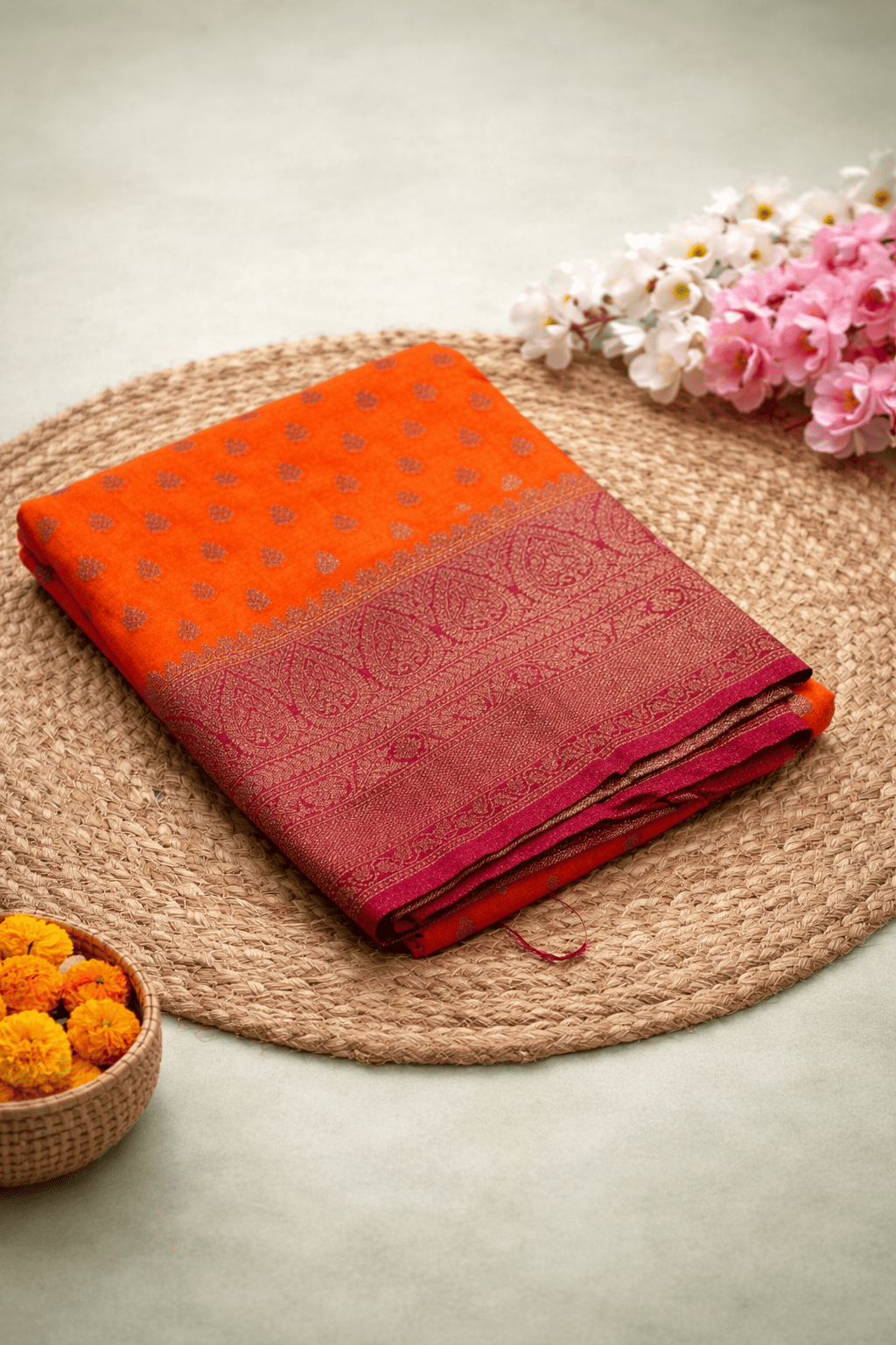 Khaddi Georgette New Design Orange with Pink Border