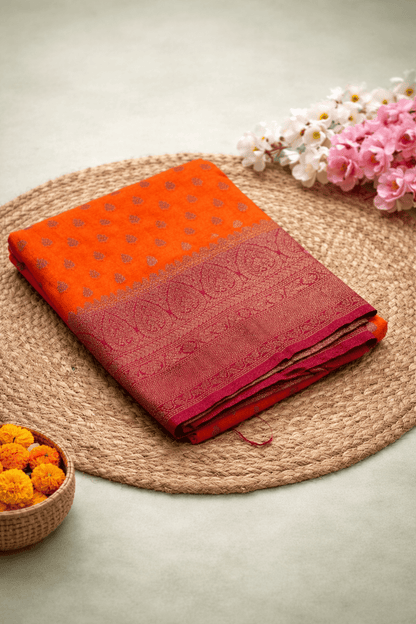 Khaddi Georgette New Design Orange with Pink Border