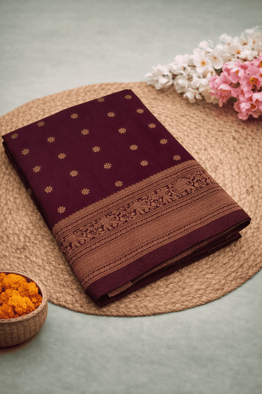 Georgette Self Elephant Border
