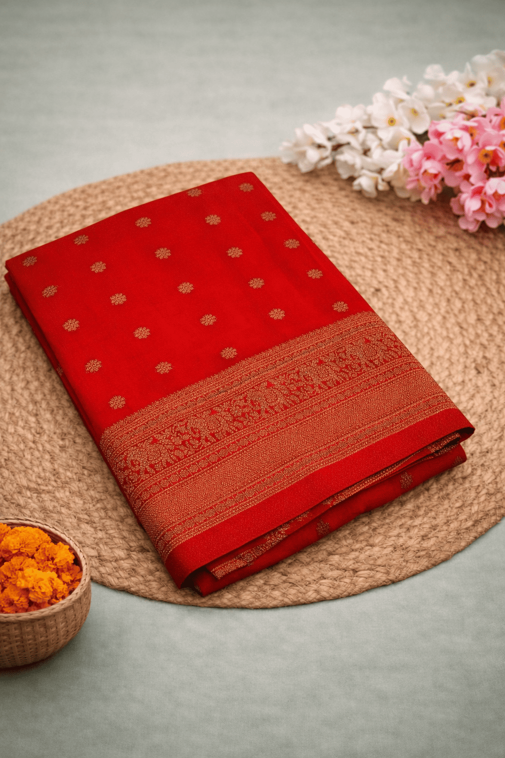 Georgette Self Elephant Border