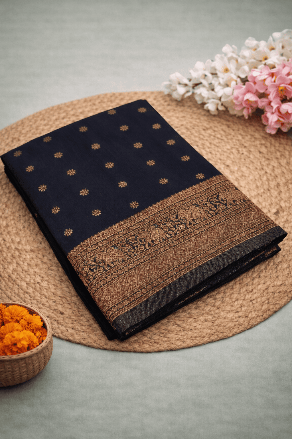 Georgette Self Elephant Border