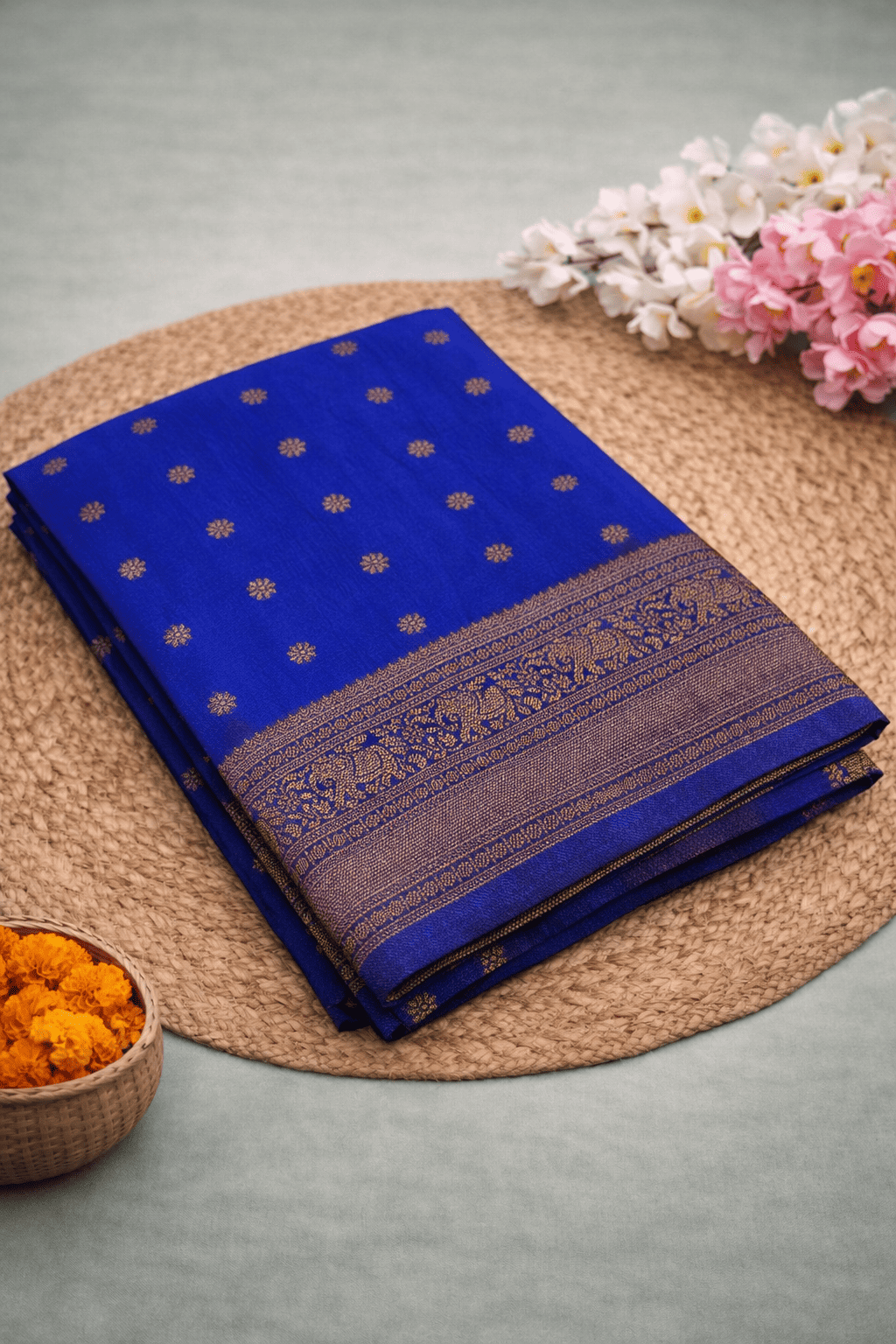 Georgette Self Elephant Border
