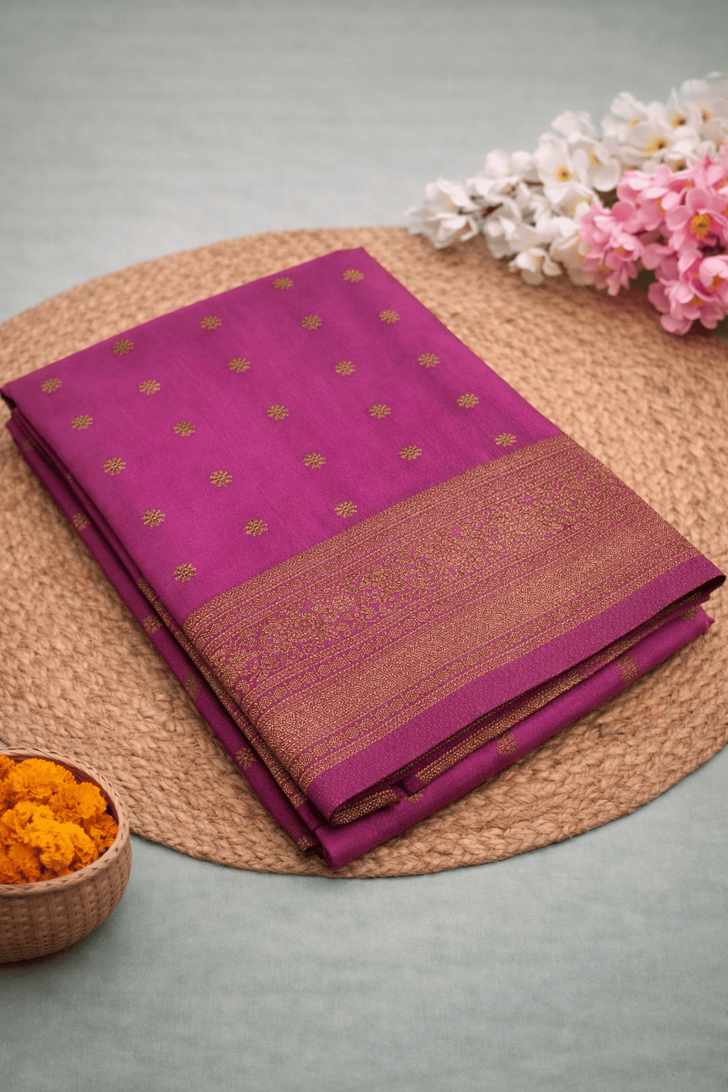 Georgette Self Elephant Border