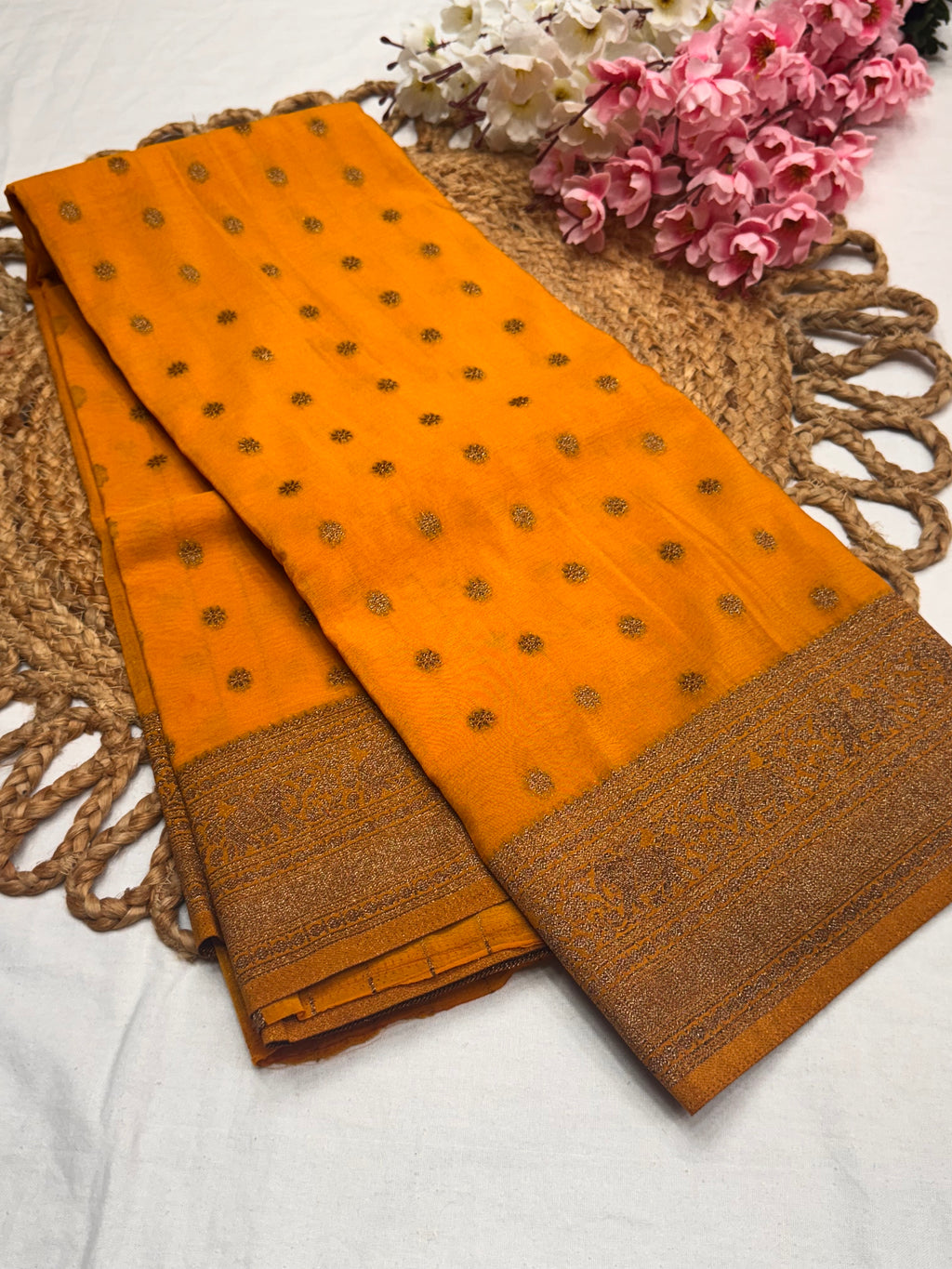 Georgette Self Elephant Border