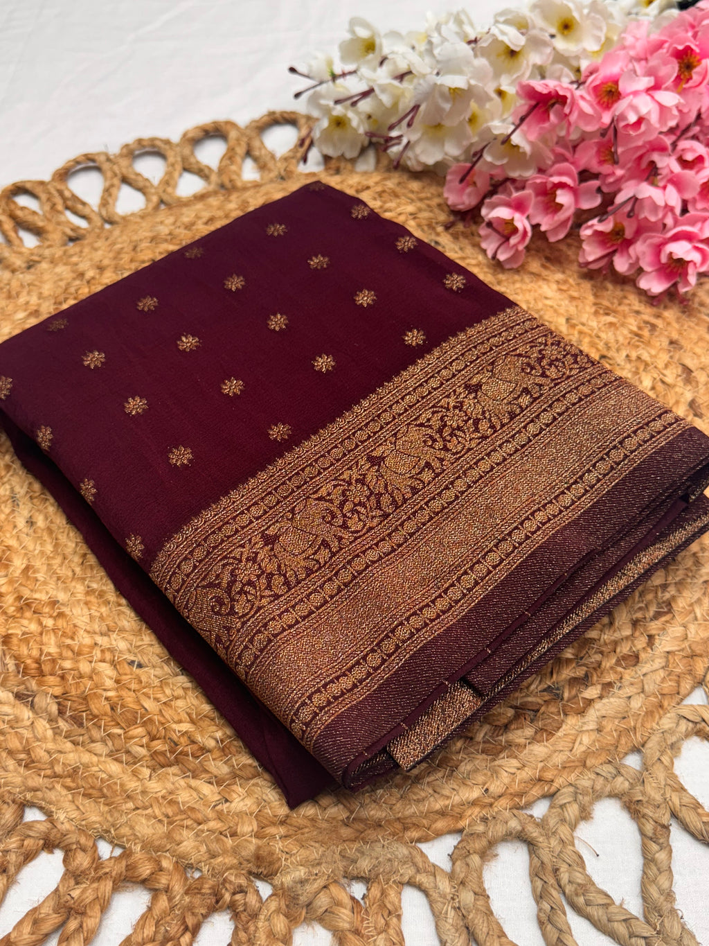 Georgette Self Elephant Border