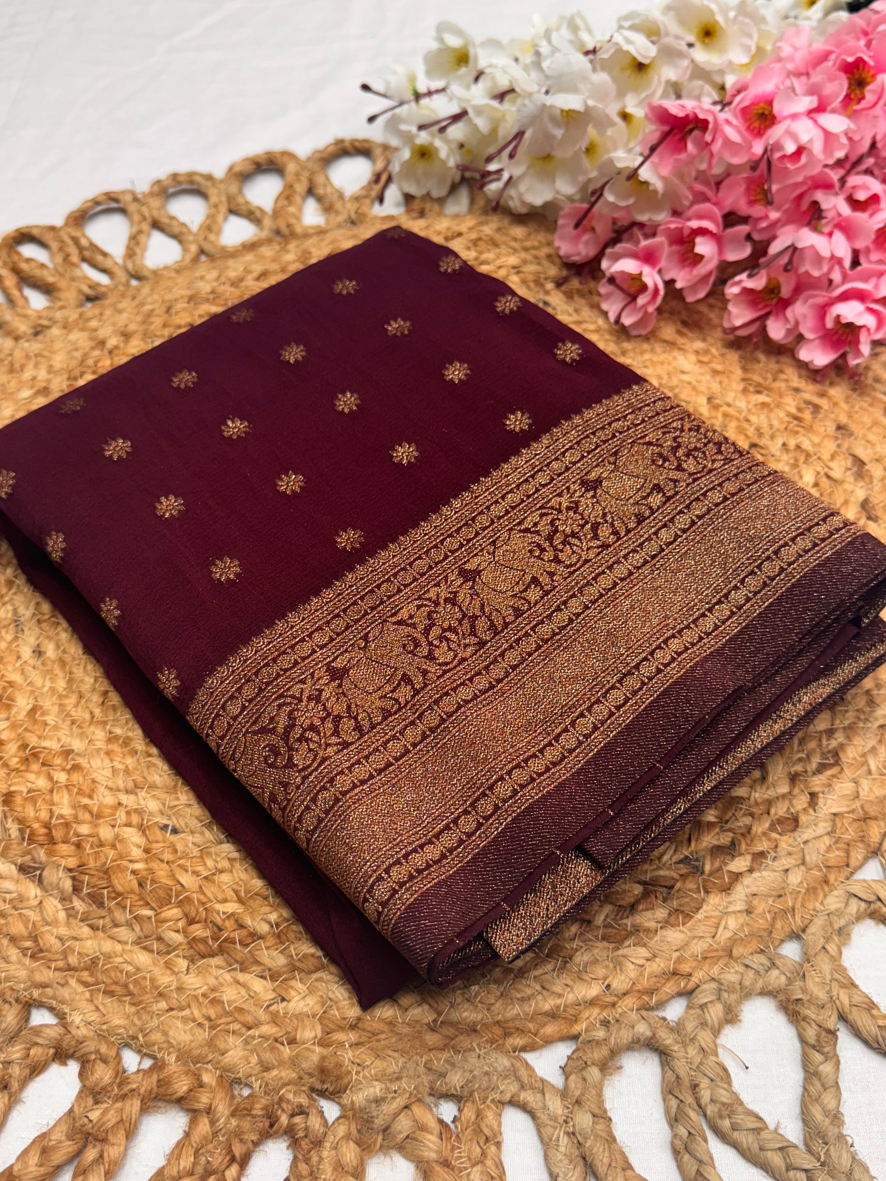 Georgette Self Elephant Border