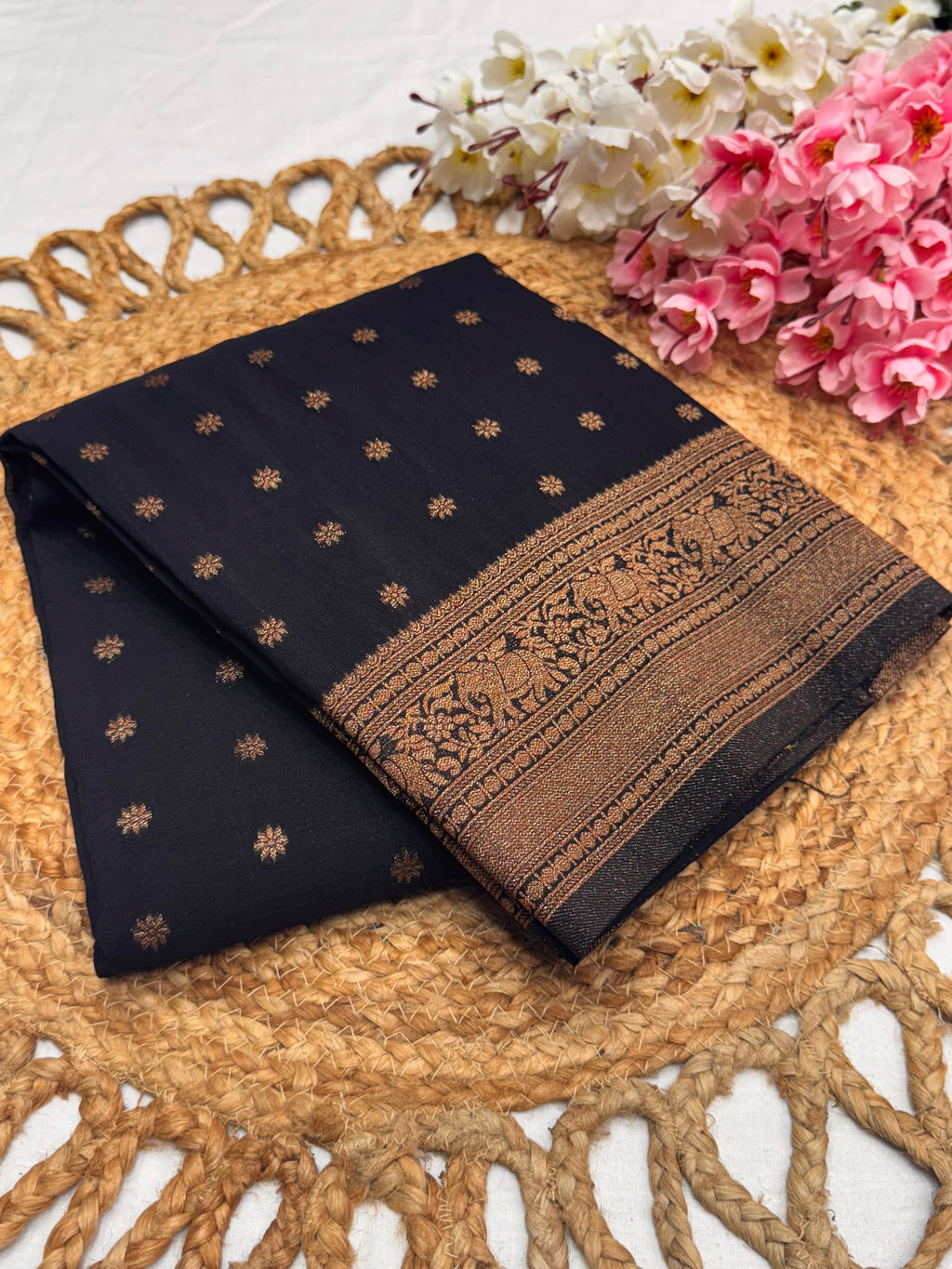 Georgette Self Elephant Border