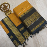 Kalyani cotton saree yellow with black