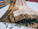 Primium kuberapattu saree cream with green colour