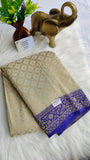 Banarasi semi khadi georgette saree with half white and blue border