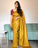 Premium Kubera Pattu Soft Silk Mustard Yellow Color