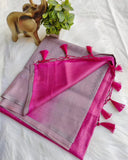 Premium Kubera Pattu Soft Silk Saree Dark Grey with Pink