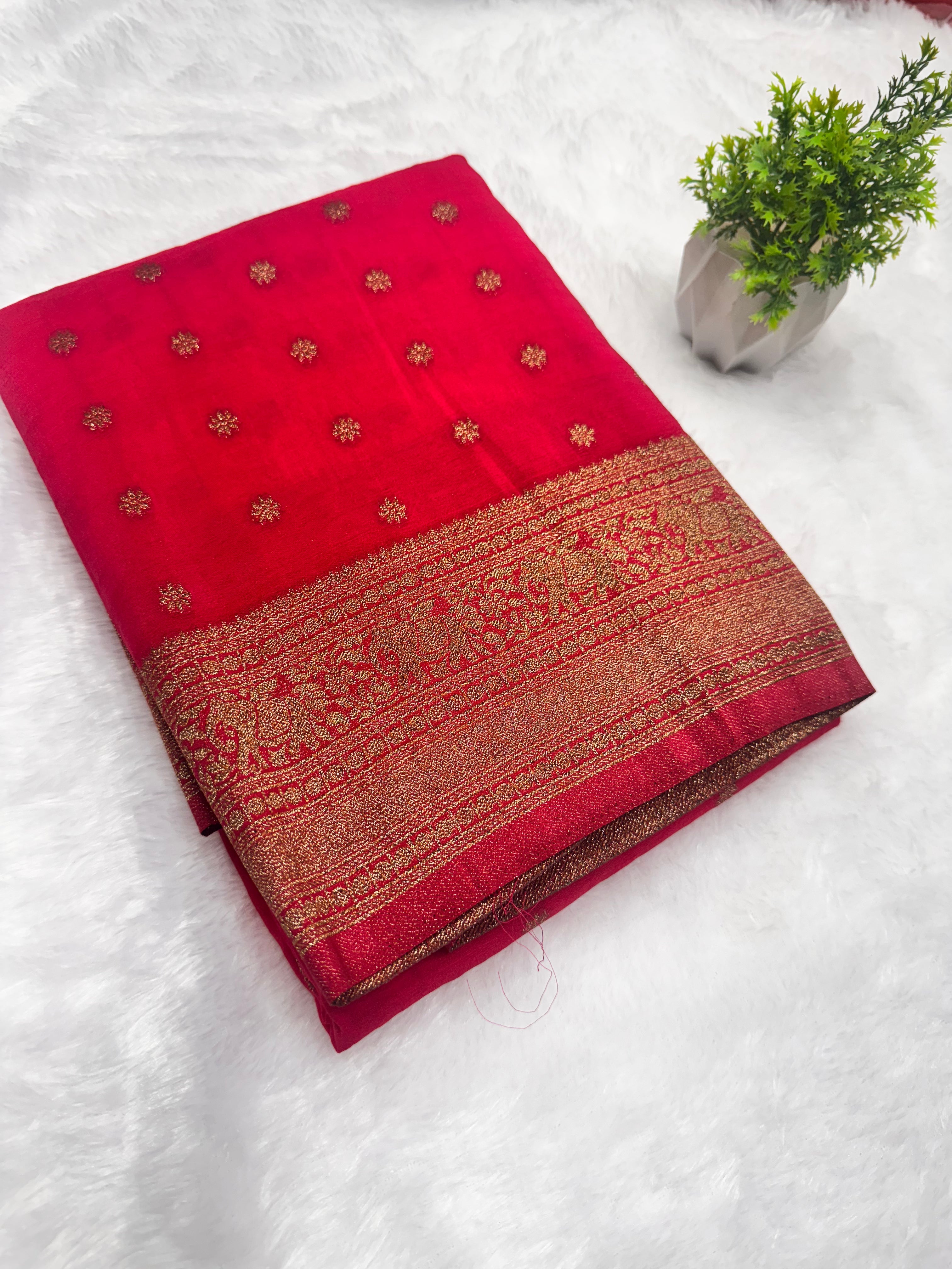 Georgette Self Elephant Border