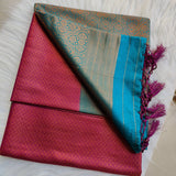 Premium Banarasi Soft Silk Saree Wine with Sapphire Blue