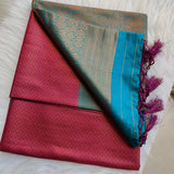 Premium Banarasi Soft Silk Saree Wine with Sapphire Blue