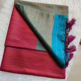 Premium Banarasi Soft Silk Saree Wine with Sapphire Blue