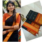 Kalyani Cotton Saree Black with Orange Color