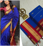 Kalyani Cotton Saree Blue Color with maroon