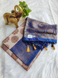 Premium Banarasi Soft Silk Saree With Cream and Navy Blue.