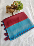 Banarasi Soft Silk Saree With Rama Green and Wine Color