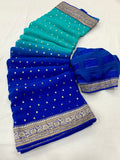 Premium Soft Georgette Fancy Dual Tone Sarees Royal Blue and Sky Blue