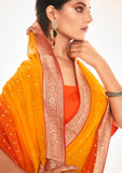 Premium Soft Georgette Fancy Dual Tone Sarees Orange and Red Color