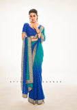 Premium Soft Georgette Fancy Dual Tone Sarees Royal Blue and Sky Blue