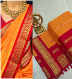 Kalyani Cotton Saree Orange and Red Color