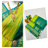 Kalyani Cotton Saree Light Green with Dark Green Color