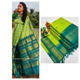 Kalyani Cotton Saree Light Green with Dark Green Color