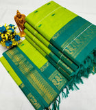 Kalyani Cotton Saree Light Green with Dark Green Color