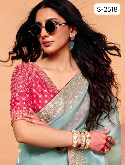 Pure Fancy Tissue with  Hand work Blouse