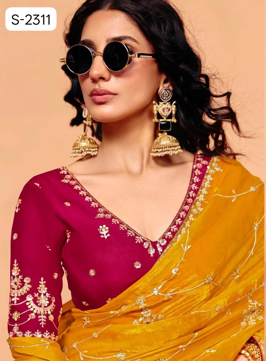 Pure Fancy Tissue with  Hand work Blouse