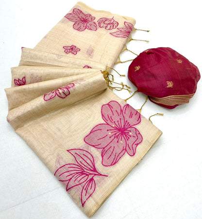 Borderless Cotton Flower Saree