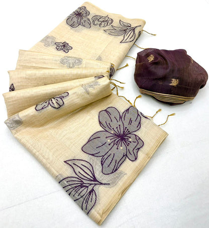 Borderless Cotton Flower Saree