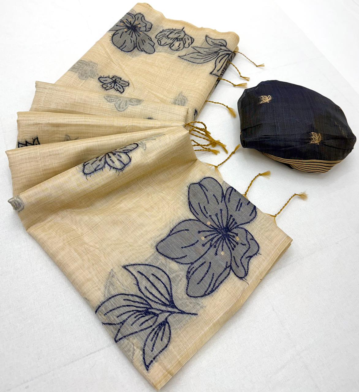 Borderless Cotton Flower Saree