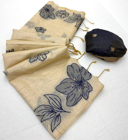 Borderless Cotton Flower Saree